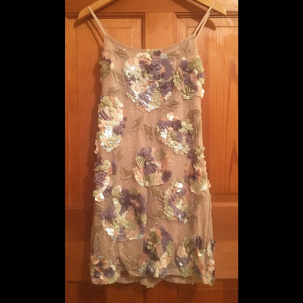 bebe Floral Sequin Mini Dress - Purple, Green, Silver